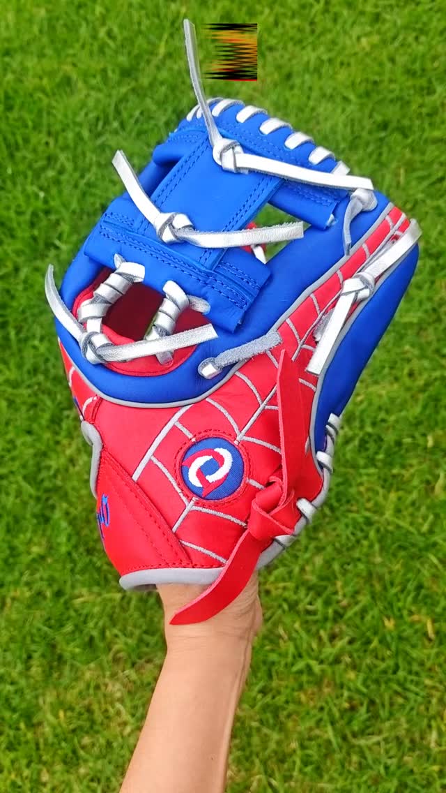 Your defense just got a major upgrade. 🕸️⚡ Custom red and blue leather with the silver stitching to make it pop. Who’s taking this out to the field?#deorosports #customgloves #baseball #softball #fyp #glovegains #baseballgear