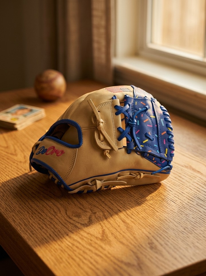 Sweeten up your defense. 🍩 Nothing beats the look of fresh blonde leather paired with a custom sprinkle web catching that golden hour light.DeOro Sports
Custom yours now at deorosports.com#deorosports #customgloves #baseball #softball #fyp
