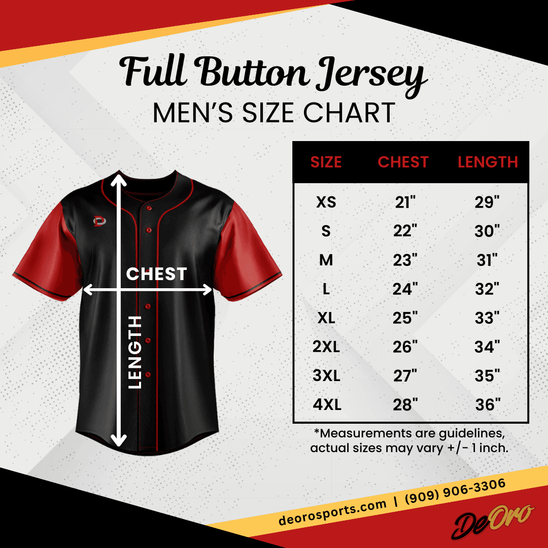 Custom Uniform Size Charts - DeOro Sports