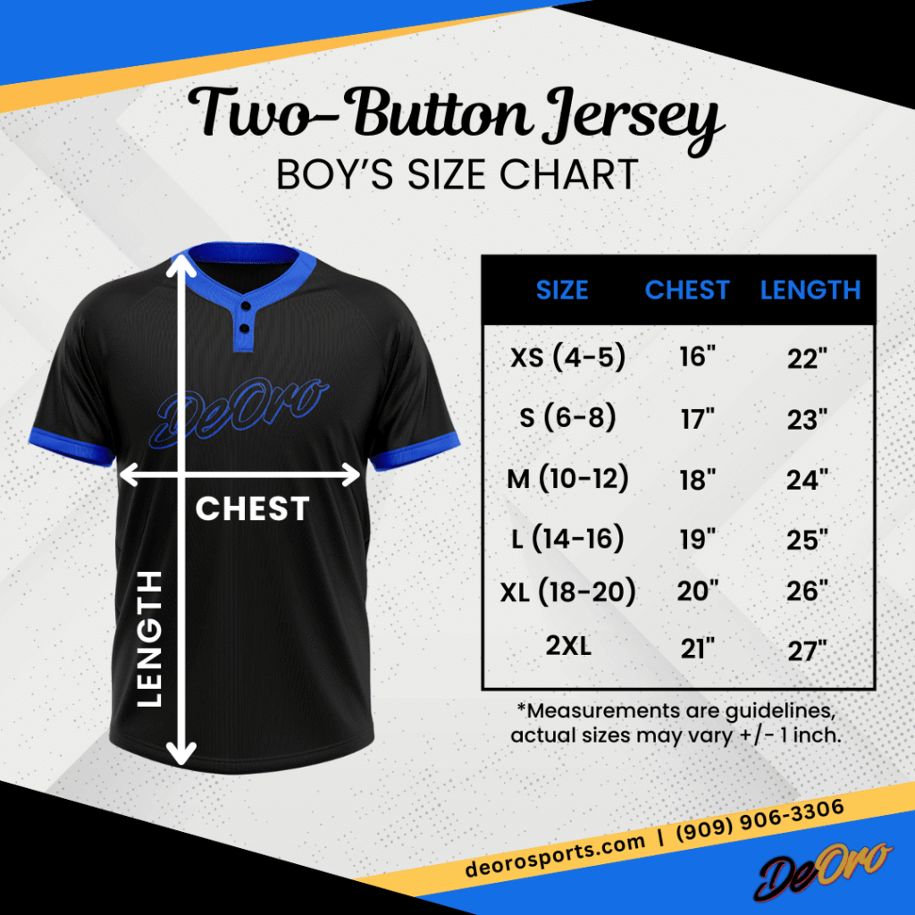 Two-Button Jersey Baseball Softball Boy's Size Chart