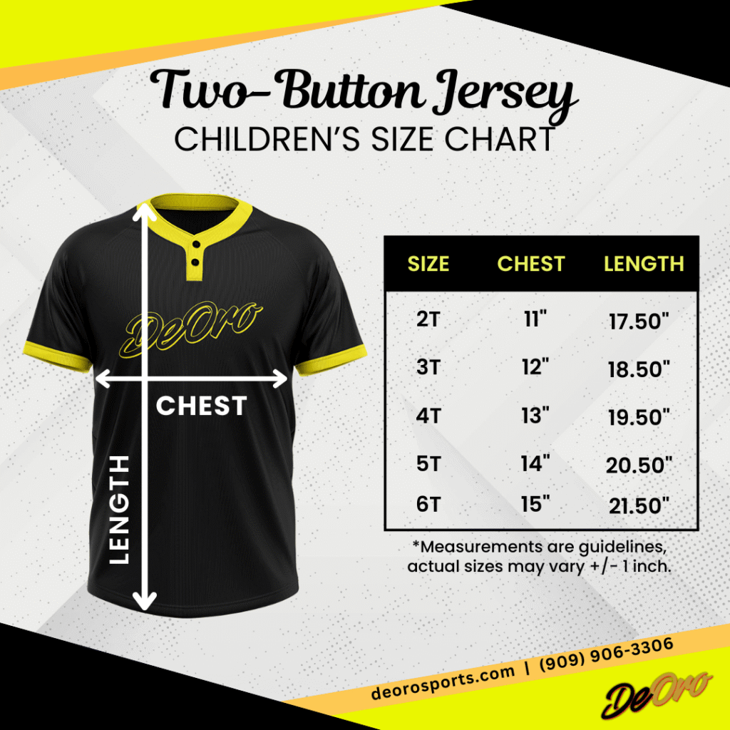 Two-Button Jersey Baseball Softball Children's Size Chart