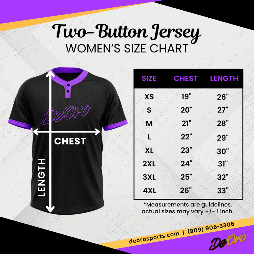 Two-Button Jersey Baseball Softball Women's Size Chart