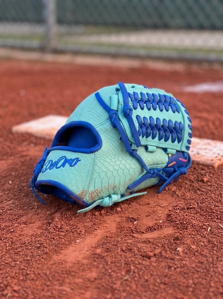Strike with style. 🐍 The custom snakeskin texture on this mint and royal blue setup is guaranteed to turn heads on the diamond. A little infield dirt just adds character to a masterpiece.DeOro Sports
Custom yours now at deorosports.com#deorosports #customgloves #baseball #softball #fyp