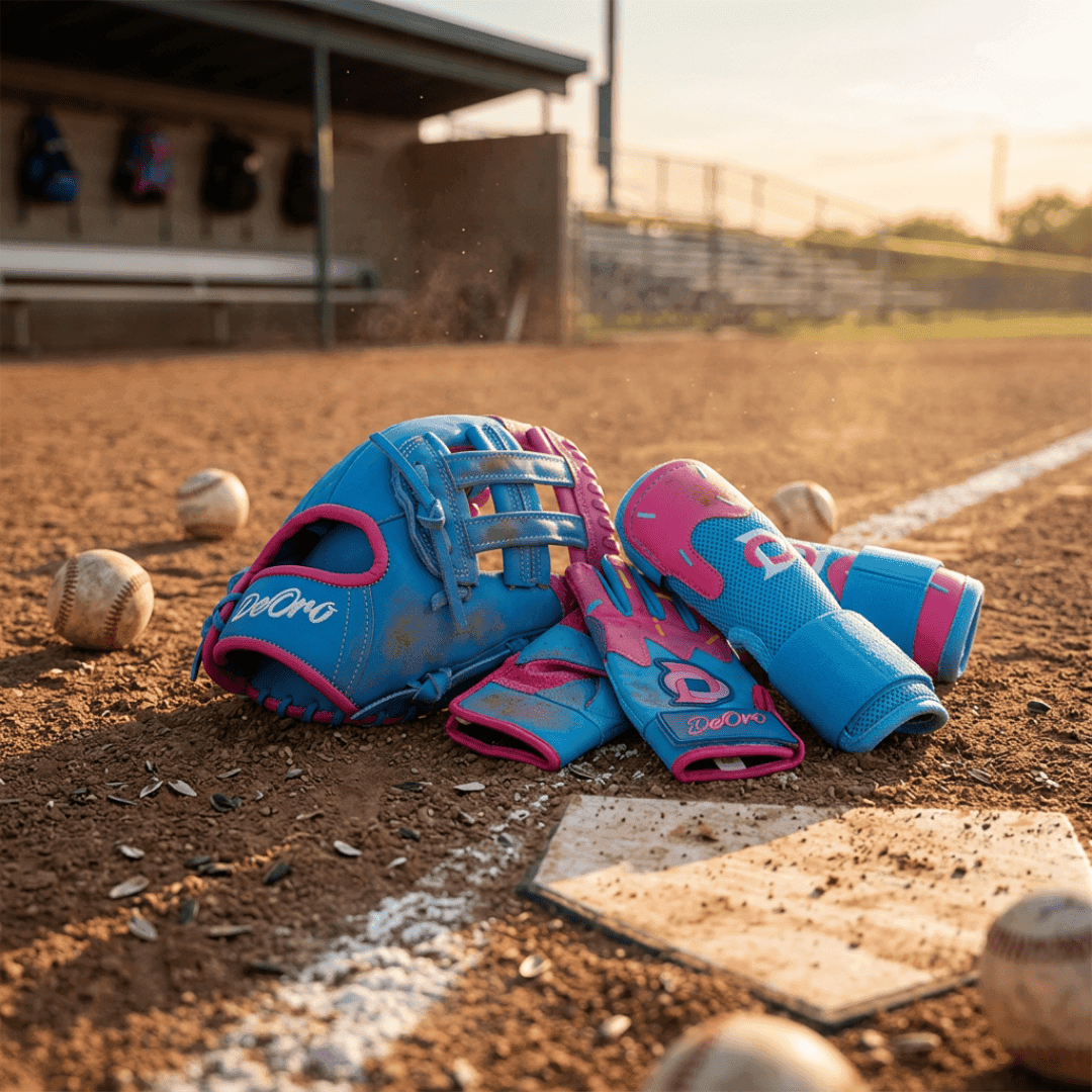 Ice Cream Glove, Batting Gloves & Protective Gear Bundle - Blue & Pink - Image 2