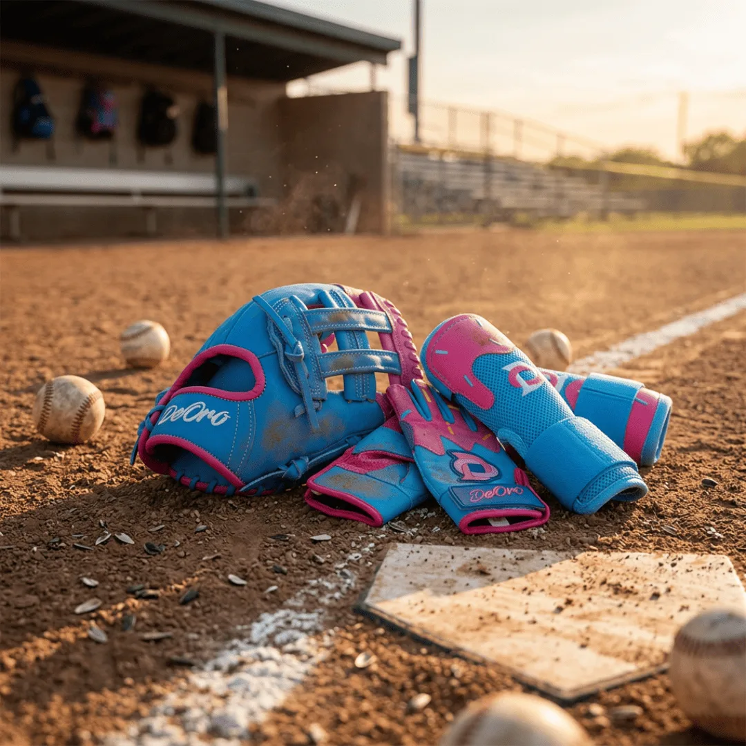 Ice Cream Glove, Batting Gloves & Protective Gear Bundle - Blue & Pink - Image 2