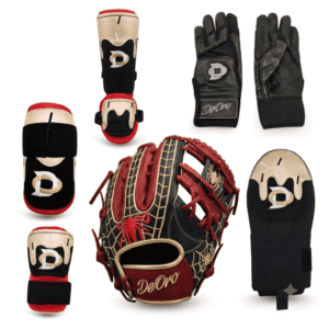 Spider Glove, Batting Gloves & Protective Gear Bundle - Black-Red-Gold