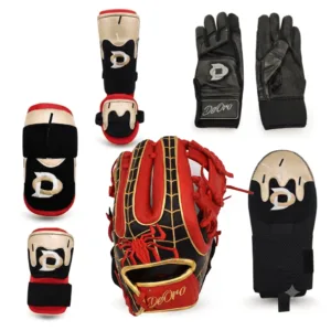 Spider Glove, Batting Gloves & Protective Gear Bundle - Black-Red-Gold